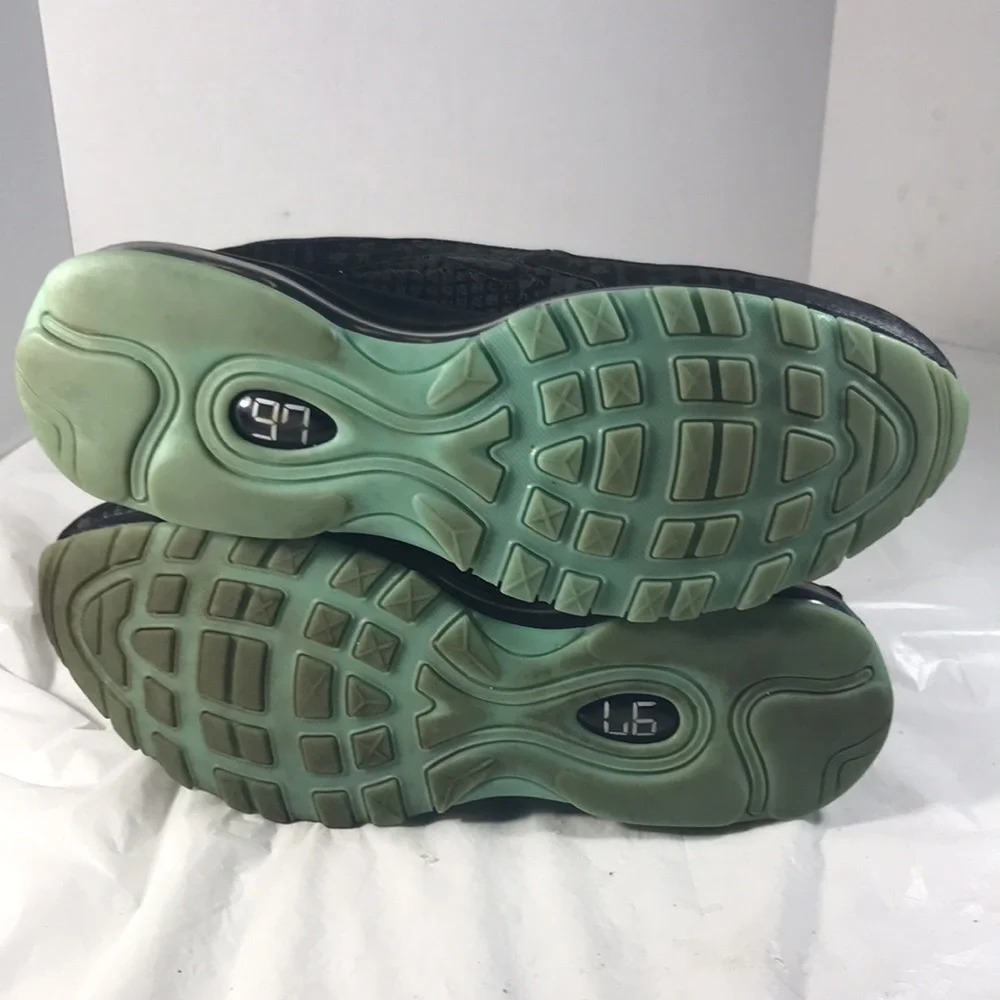 Nike Mens Air Max 97 Matrix Black and Green Lace Up Lifestyle Casual Sneakers